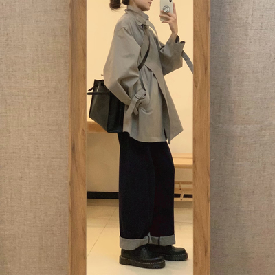 设计感不规则立领风衣外套女春秋