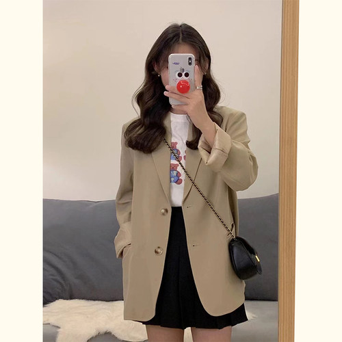 小个子卡其色宽松休闲西装外套女