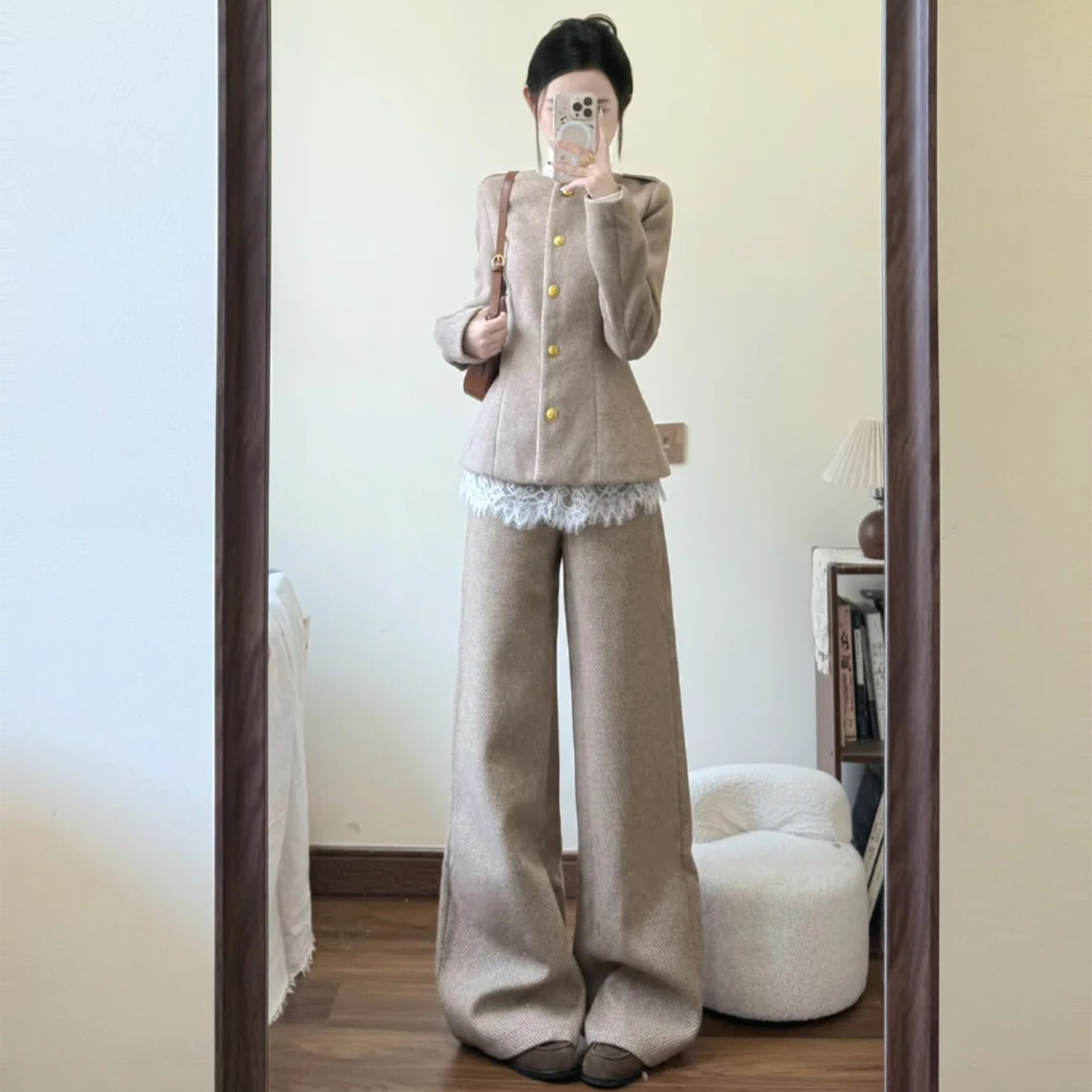 小个子收腰显瘦外套阔腿裤两件套