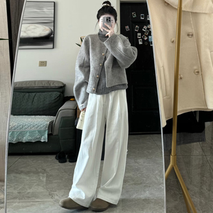 韩系慵懒风灰色毛呢外套女秋冬新款短款小个子高级感气质呢子大衣