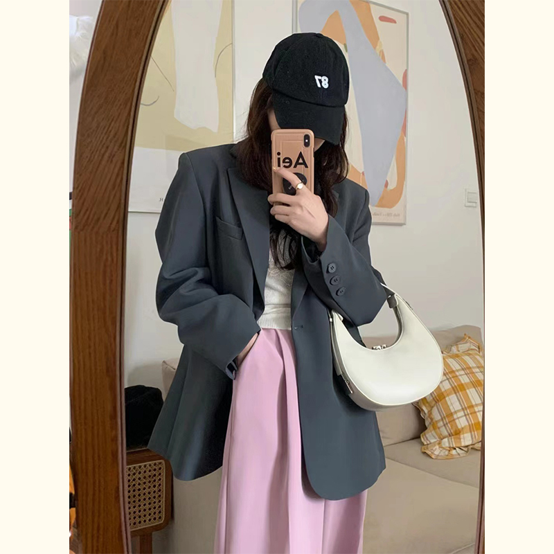 灰色小个子西装外套女春秋装显瘦