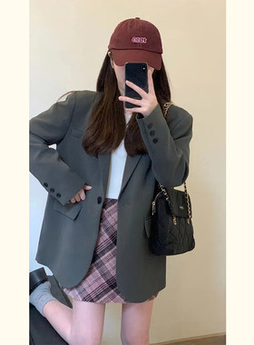 灰色西装外套女小个子春秋装新款