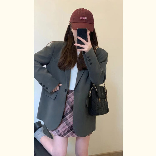 灰色西装外套女小个子春秋装新款
