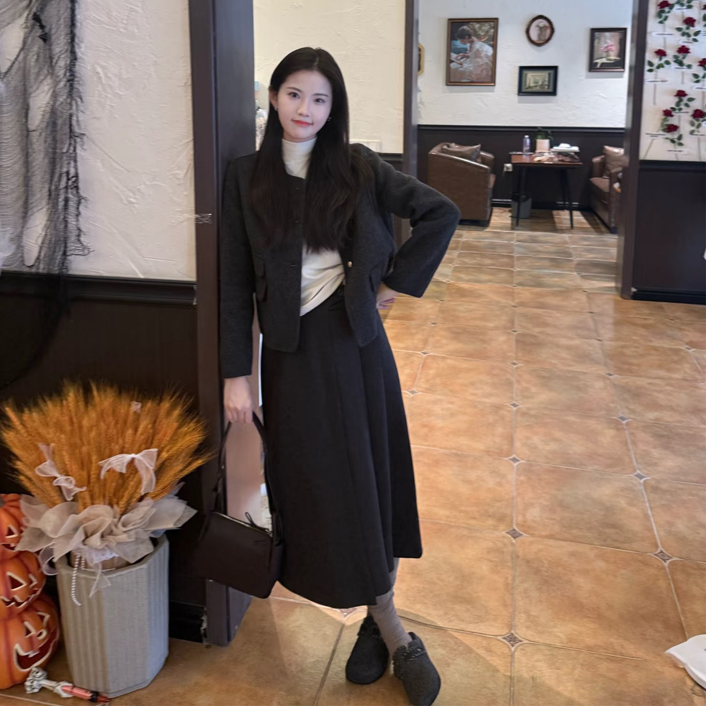 韩系学院风灰色毛呢套装女秋冬季小个子圆领呢子外套半身裙两件套,女装/女士精品,时尚套装,淘宝优惠券,粉丝福利购,淘宝优惠卷