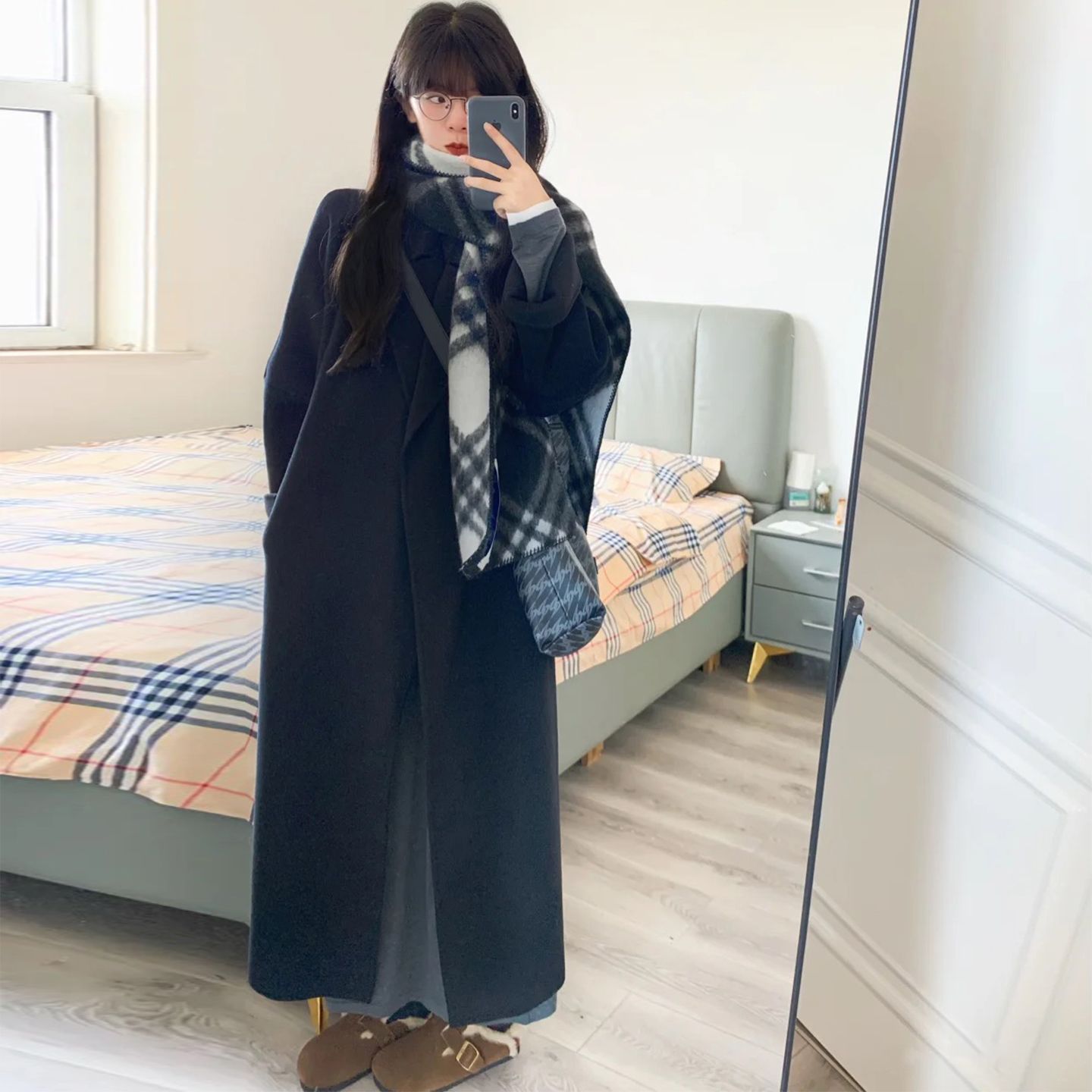 高级感小个子气质黑色毛呢外套