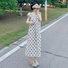 小个子夏季新款泡泡袖韩版气质波点温柔风系带甜美宽松减龄连衣裙