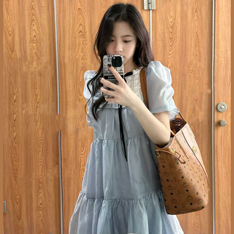 甜美娃娃公主连衣裙蓝色甜美短裙