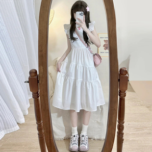 新款 法式 白色飞飞袖 气质连衣裙女小个子夏季 温柔甜美风显瘦长裙子