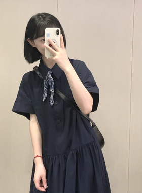 日系学院风夏显瘦短袖衬衫连衣裙