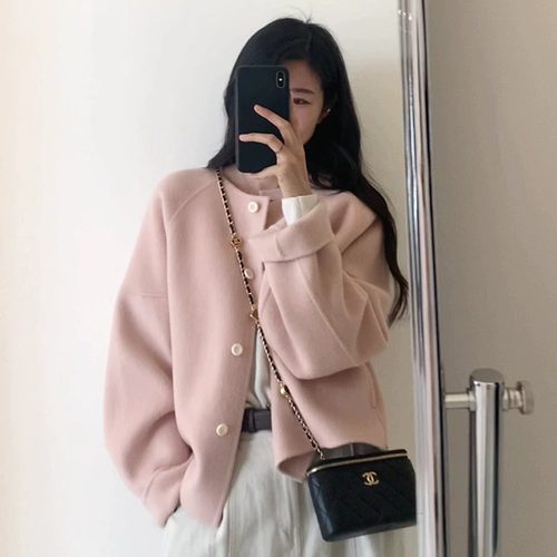 温柔风小个子宽松短款毛呢外套