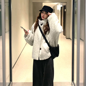 韩式 小个子慵懒风单排扣呢子大衣 新款 立领蝙蝠袖 羊羔毛外套女冬季