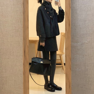 小香风围巾领毛呢外套半身裙两件套女秋冬新高级感气质显瘦套装
