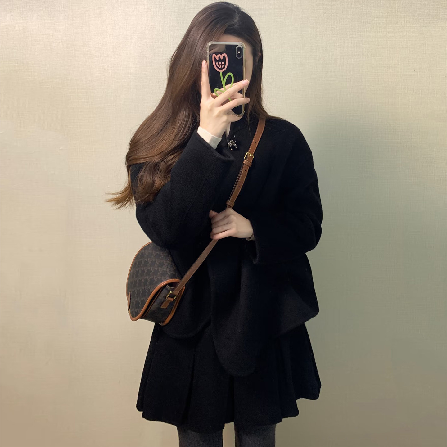 气质通勤黑色毛呢外套半身裙套装女秋冬韩版小个子宽松显瘦两件套,女装/女士精品,时尚套装,淘宝优惠券,粉丝福利购,淘宝优惠卷