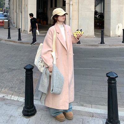 法式温柔风小个子收腰中长呢外套
