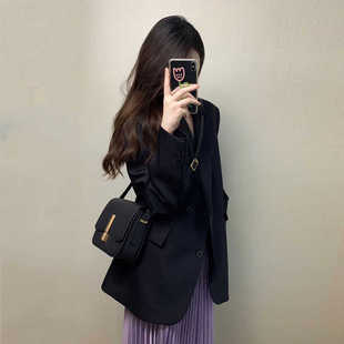 小个子西服上衣宽松通勤 外套春秋新款 廓形经典 黑色高级感炸街西装
