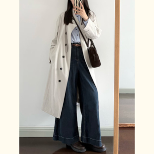 韩版灰白色中长款风衣外套女春秋季单排扣宽松小个子通勤穿搭大衣