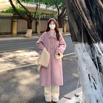 小个子系带中长款毛呢外套加厚