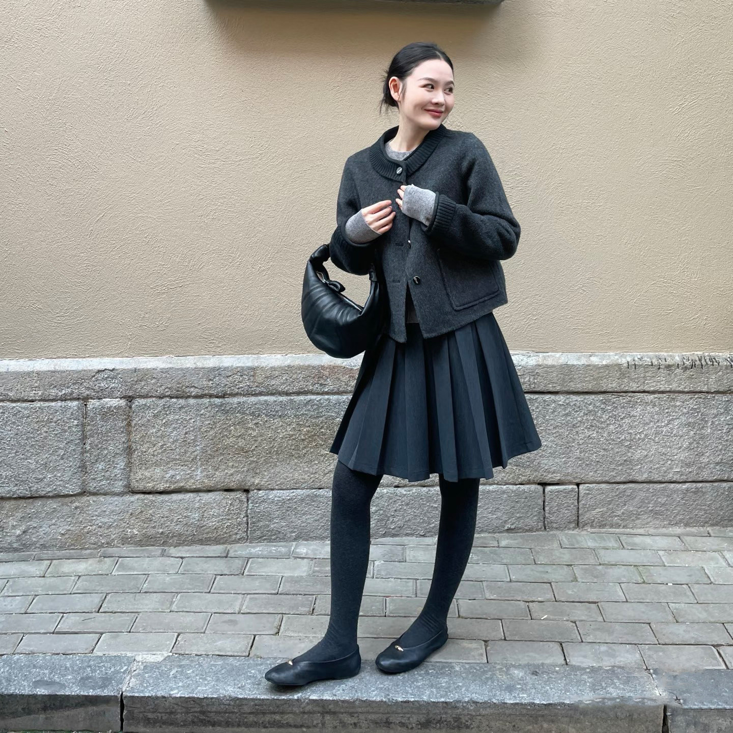 韩系学院风深灰色毛呢套装女小个子圆领外套百褶半裙显瘦百搭气质,女装/女士精品,毛呢外套,淘宝优惠券,粉丝福利购,淘宝优惠卷