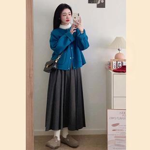 高级感克莱因蓝短款毛呢外套女冬季新款小个子宽松显白呢子大衣