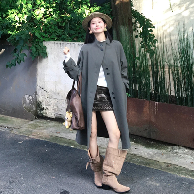 高级感小个子复古立领中长款风衣