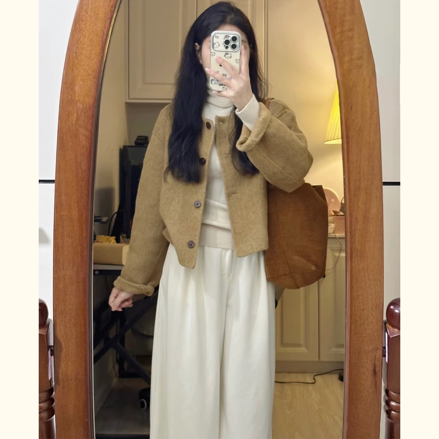 韩系高级感棕黄色小个子毛呢外套