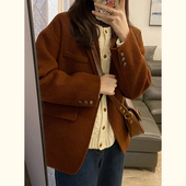 清仓款 美拉德风穿搭毛呢外套 新款 复古焦糖色西装 呢子大衣女秋冬装