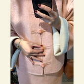 女秋冬季 新中式 国风烟粉色毛呢套装 盘扣轻奢呢子外套半身裙两件套