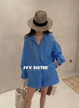 JVV十三行2026夏季新款连帽薄款防晒衬衫短裤休闲时尚套装女70702