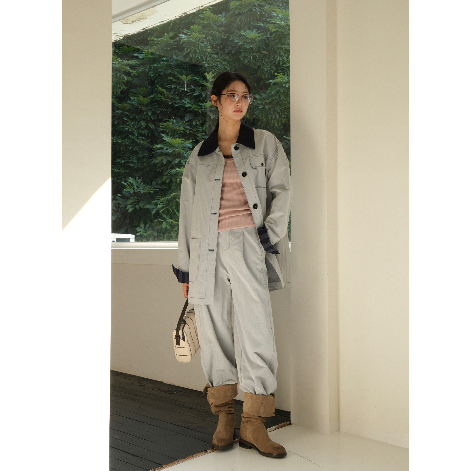 NEIHE内赫长款卷边直筒女式牛仔裤女春夏2026年新款长裤子252268