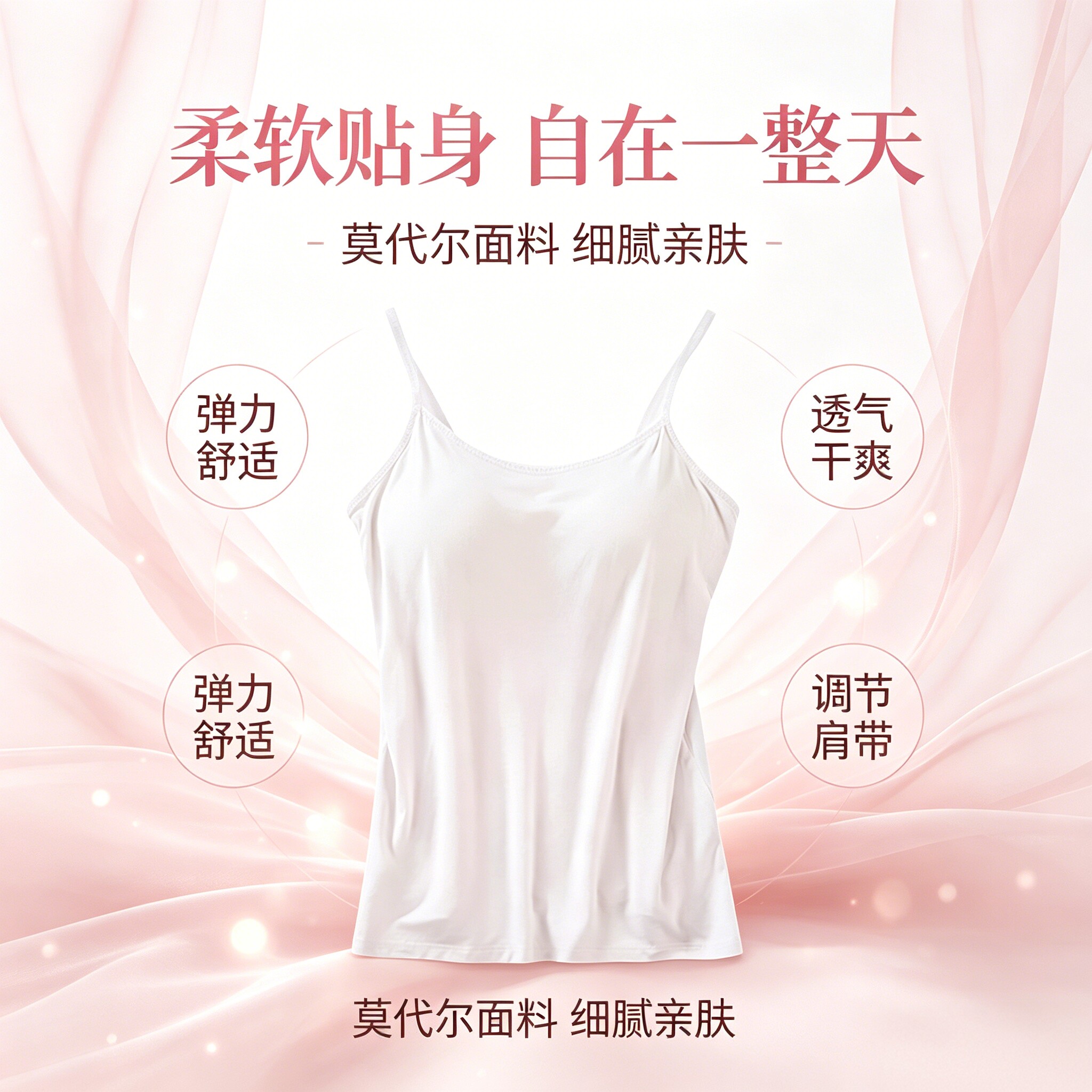莫代尔透气带胸垫宽松吊带背心女