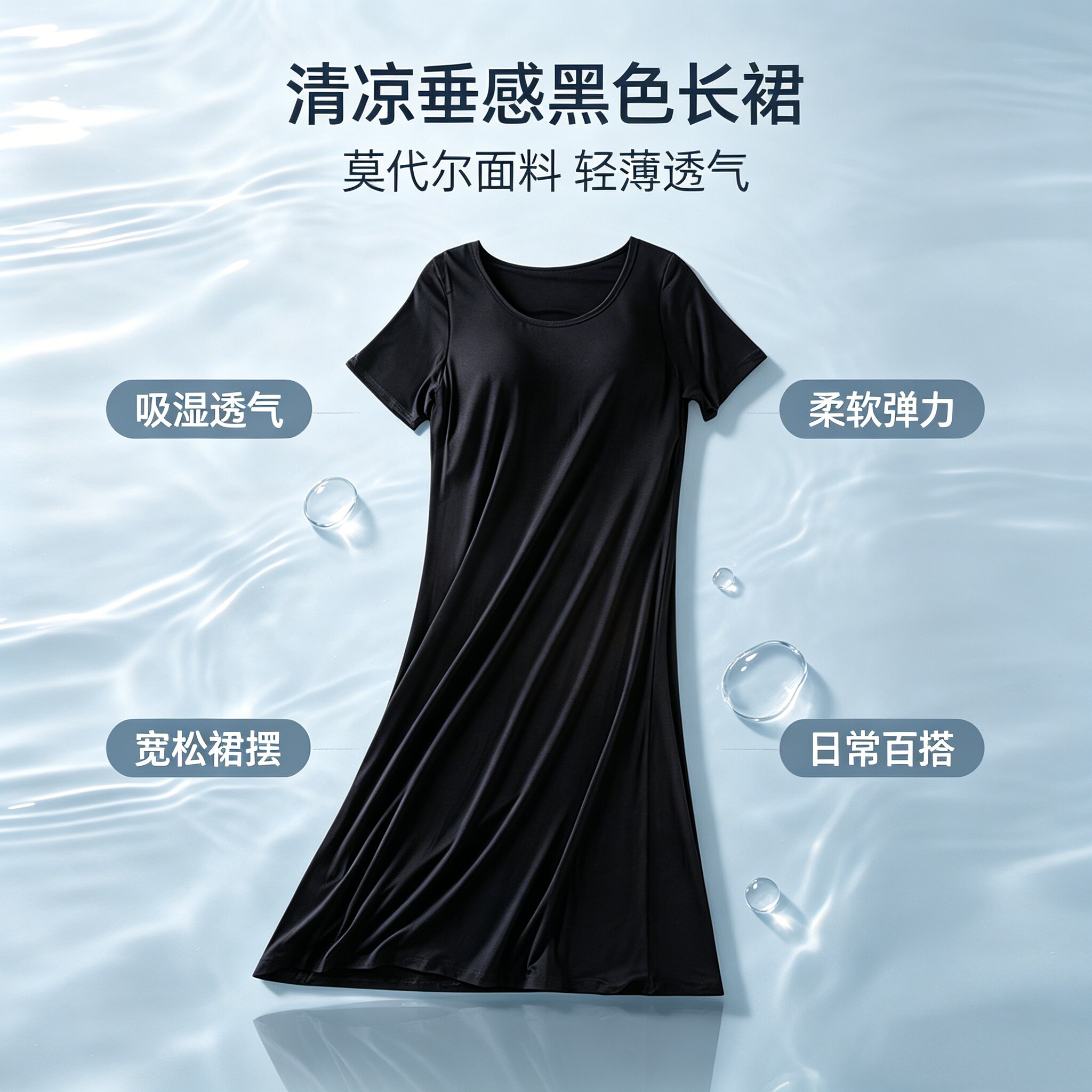 莫代尔透气弹力宽松短袖睡裙女夏