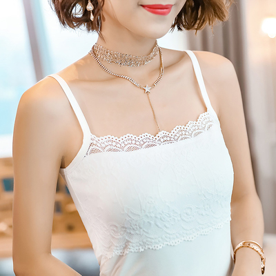 白色蕾丝拼接无胸垫修身吊带背心
