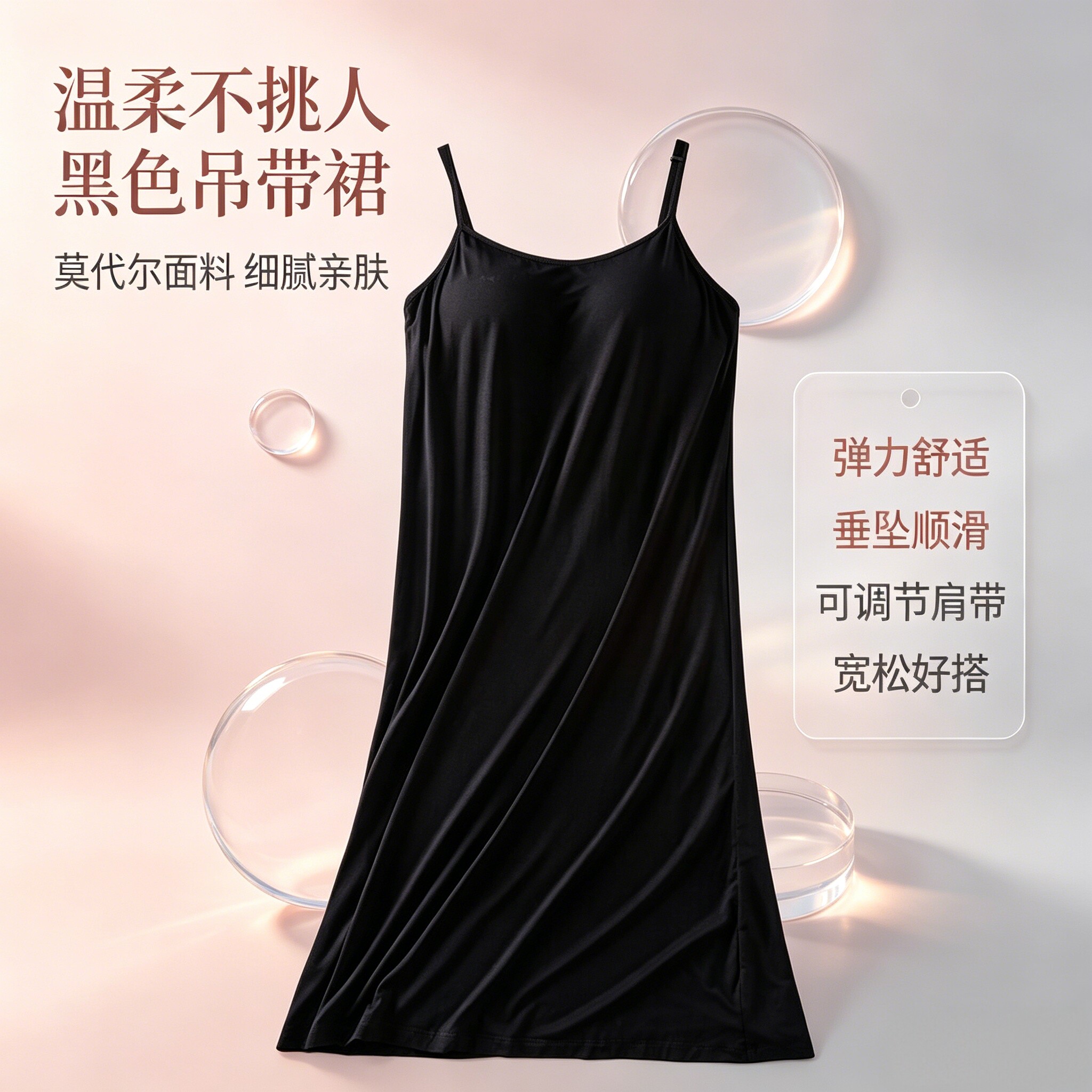 莫代尔带胸垫宽松吊带背心长裙女