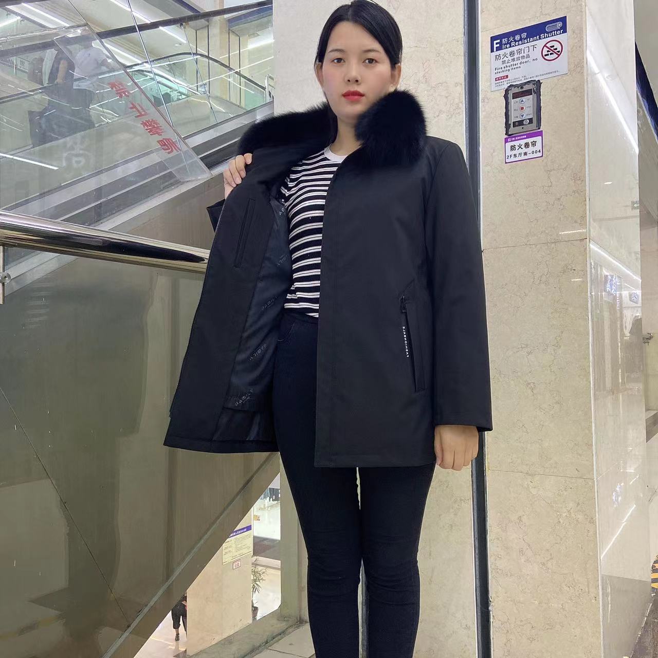 派克服方领爸爸款皮草外套