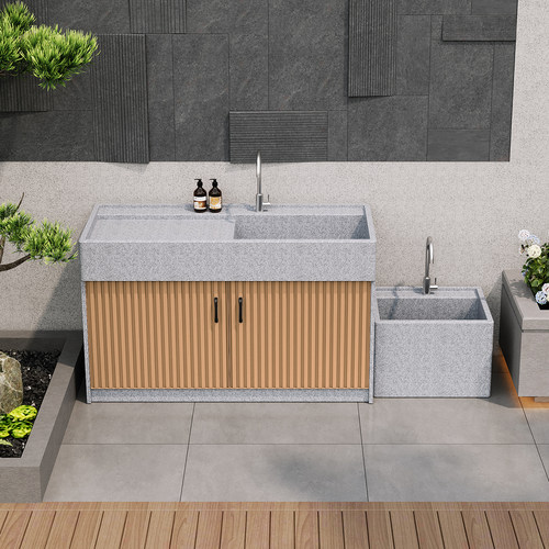 户外别墅庭院花岗岩石材台盆带储物柜阳台洗衣池石头洗手台盆组合