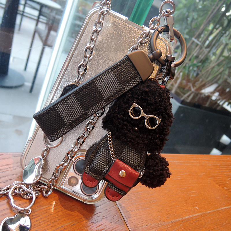 潮酷眼镜泰迪狗钥匙扣挂件可爱丑萌贵宾犬毛绒公仔男女汽车钥匙链