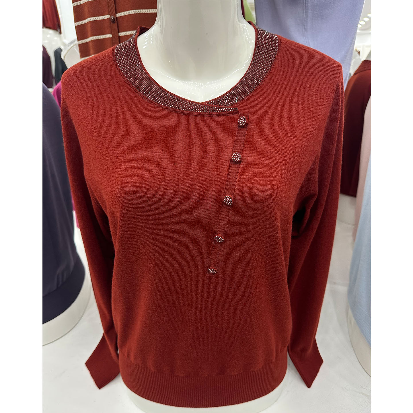 中老年女装洋气上衣妈妈春装针织衫长袖打底衫依卡璐秋菊薄t恤衫