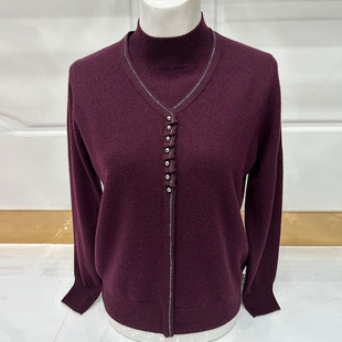 半高领打底针织上衣中老年女人羊绒衫 妈妈羊毛衫 高贵洋气毛衣冬季