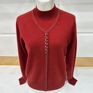 妈妈羊毛衫高贵洋气毛衣冬季半高领打底针织上衣中老年女人羊绒衫