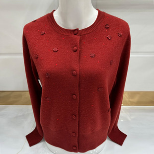 针织衫 外套女装 妈妈毛衣洋气高贵外搭上衣 女100纯羊毛开衫 羊毛衫