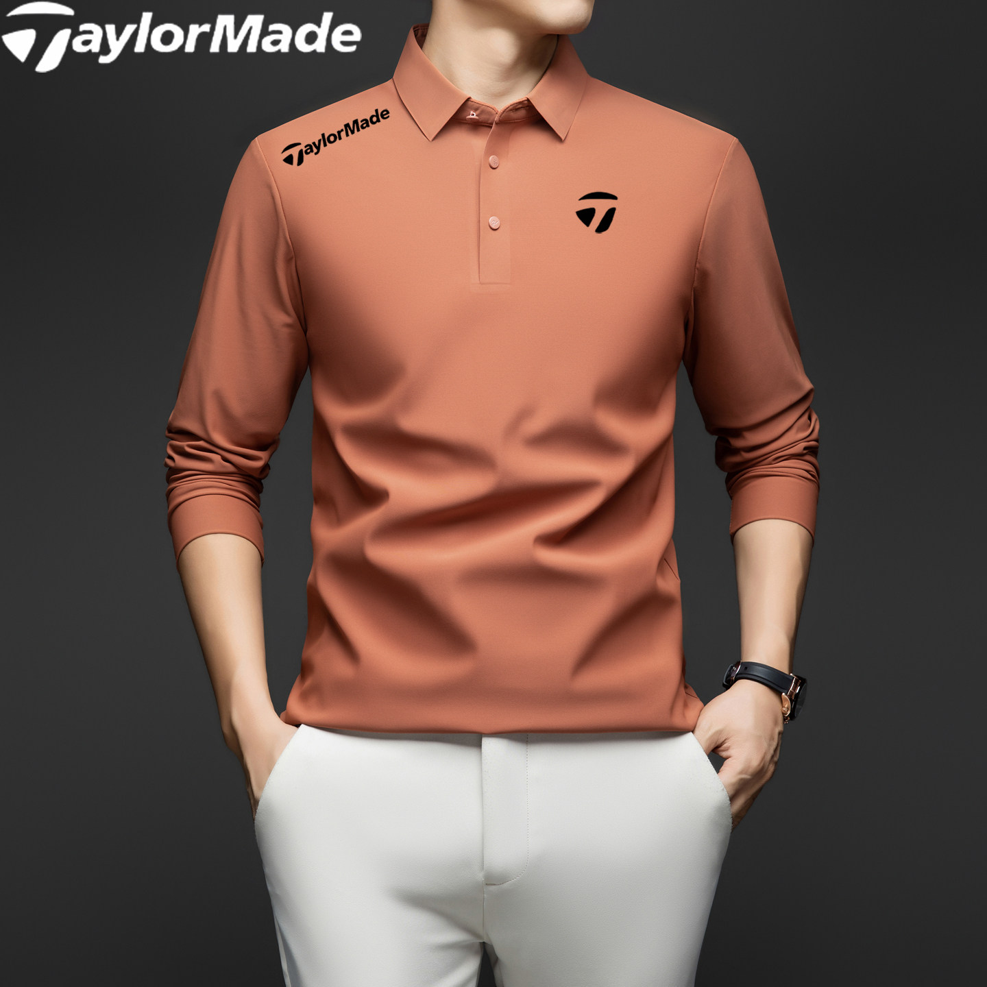 TaylorMade泰勒梅长袖翻领POLO衫男士商务休闲高尔夫T恤户外速干