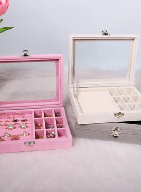 2025精美防尘现货灰色戒指珠宝盒热卖透明展示发卡耳钉包装盒饰品