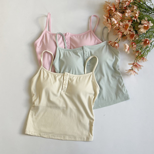 撸铁猫吊带一体杯纽扣瑜伽背心女带胸垫百搭运动内衣健身上衣