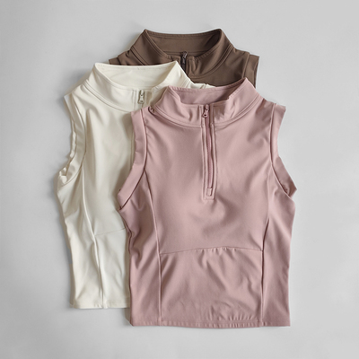 撸铁猫新款半拉链瑜伽背心