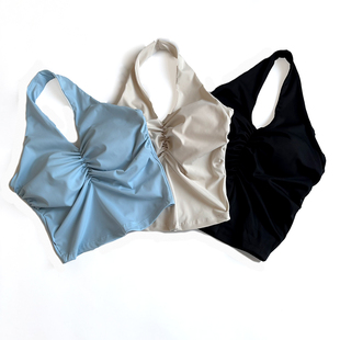 时尚撸铁猫挂脖文胸防震瑜伽背心女一体杯运动内衣速干健身服上衣