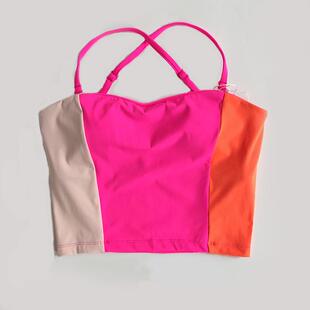 彩虹拼接多巴胺吊带健身文胸女瑜伽服运动内衣跑步文胸抹胸背心