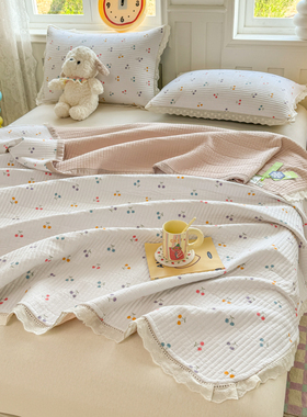 新款云感双层纱全棉花边床盖三件套