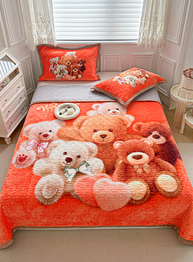 新款AB版云貂绒床盖 开心熊云感小熊家族