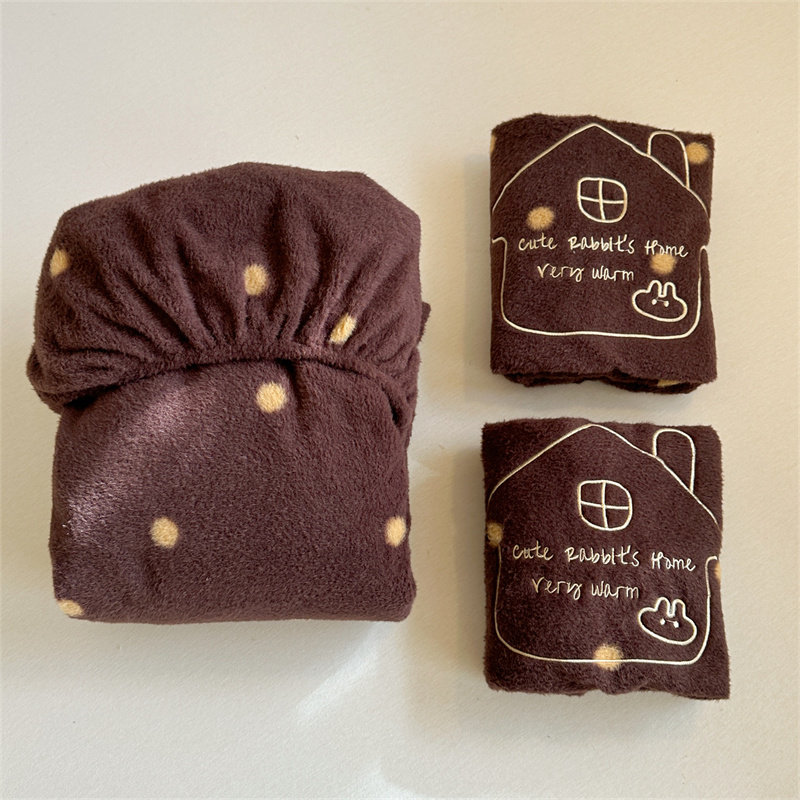 【小兔房子】260g羊咩绒刺绣款全包床笠三件套保暖绵羊绒床单罩子