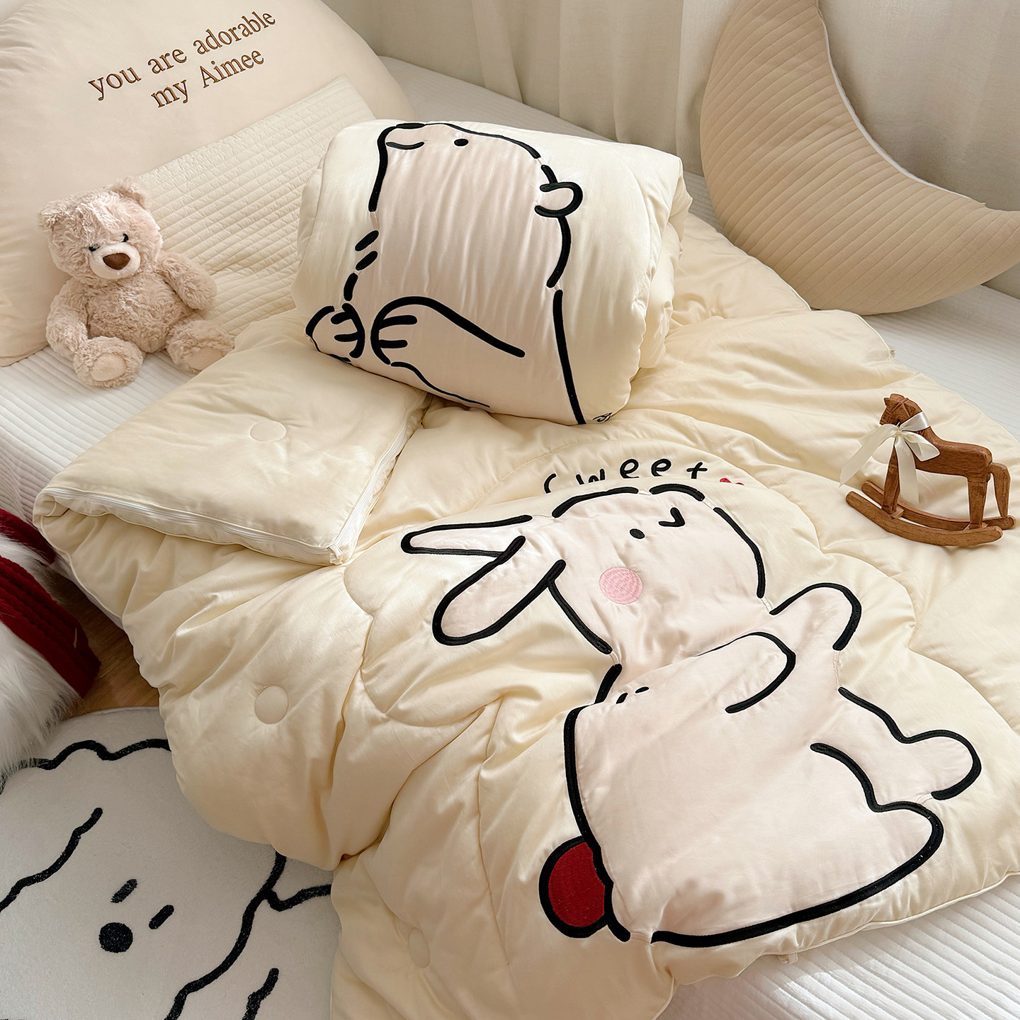 【甜心兔】多功能儿童绣花大豆子纤维子母被 一被三用,床上用品,化纤被,淘宝优惠券,粉丝福利购,淘宝优惠卷